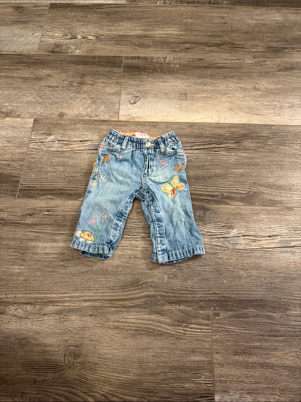 GAP Embroidered Light Blue Denim Baby Pants with Butterfly Detail